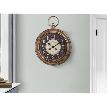 JERFIT 18 Inch Round Wall Clock with Quartz Movement, Silent Non-Ticking, Vintage Antique Brown Finish for Living Room, Bedroom, Office