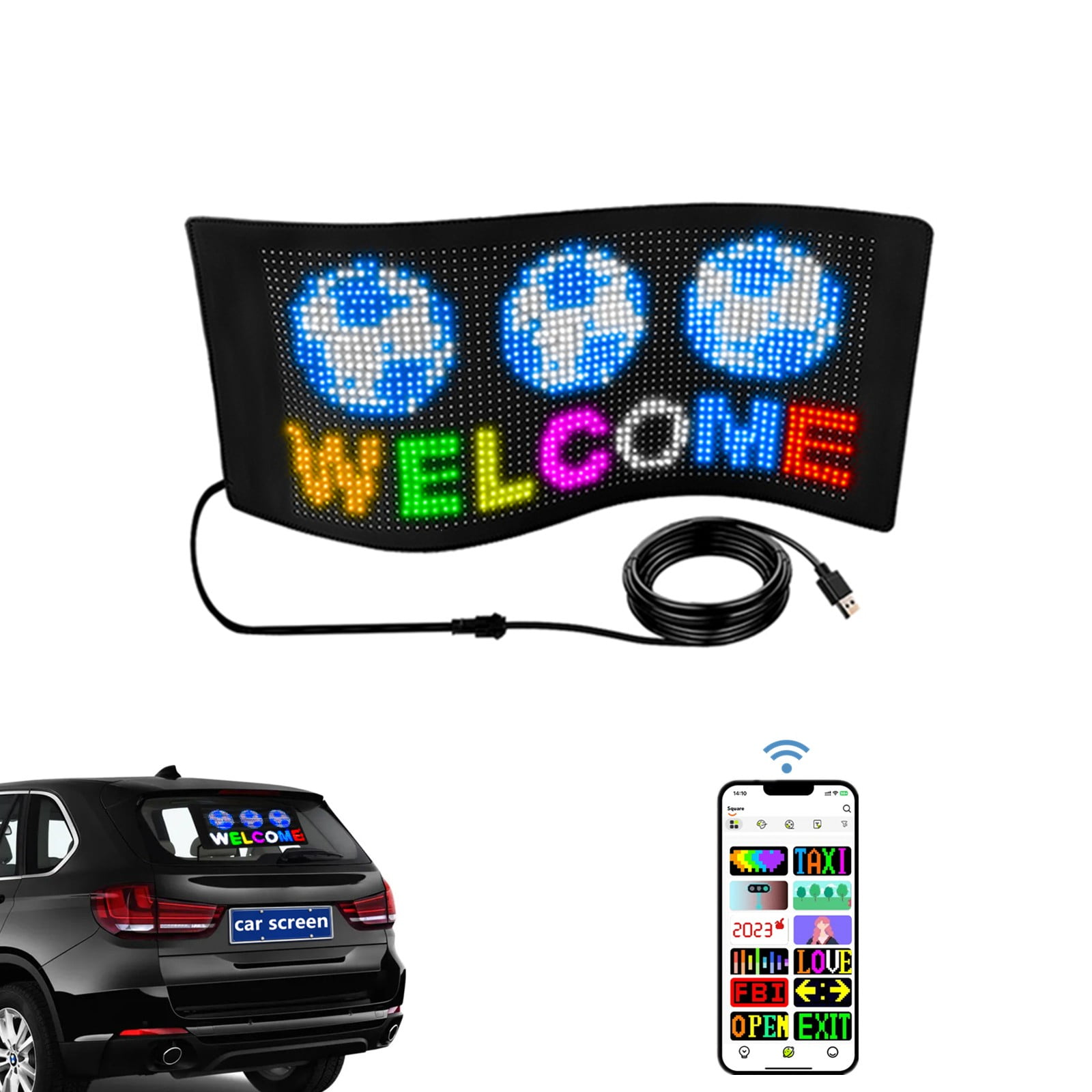 LED Car Sign,26.4''x8.6''Flexible LED Matrix Panel USB 5V Bluetooth Application Control DIY Programmable Scrolling LED Sign For Car Party Wedding - Walmart.com