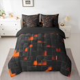 thumbnail image 2 of Homewish Futuristic Abstract Teens Bedding Comforter Set 7 Pieces, Orange Stereoscopic Square Full Bedding Set, Modern Fashion Style Reversible Fitted Sheet Flat Sheet, Luxury Bedroom Decor, 2 of 7