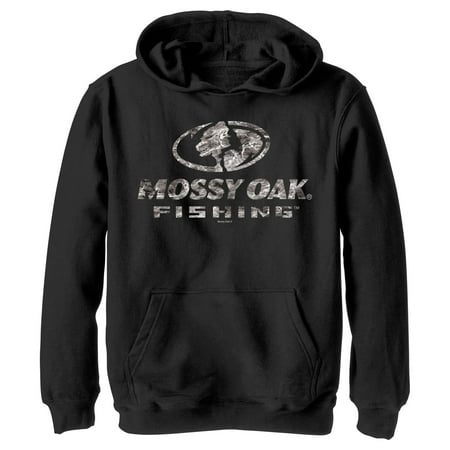 Boy s Mossy Oak Water Fishing Logo Pull Over Hoodie Black Large