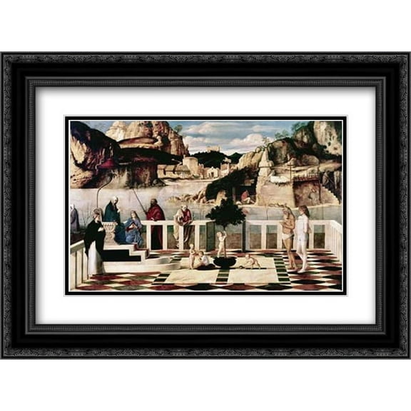 Allegory 2x Matted 24x18 Black Ornate Framed Art Print by Bellini, Giovanni