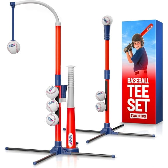 Tee Ball Set for Kids - 4 Year Old Boy Birthday Gift - Baseball Batting Tee for Kids - T Ball Set for Toddlers 3-5, 4-6 - Tball Toys for Ages 3 4 5 6 Year Old Boy - Toddler Outdoor Toys, Baseball Tee