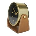 thumbnail image 6 of DecMode Stainless Steel Modern Round Decorative Desk Clock 6"W x 6"H, with Metallic Gold and Leathery Brown Stand, 6 of 8