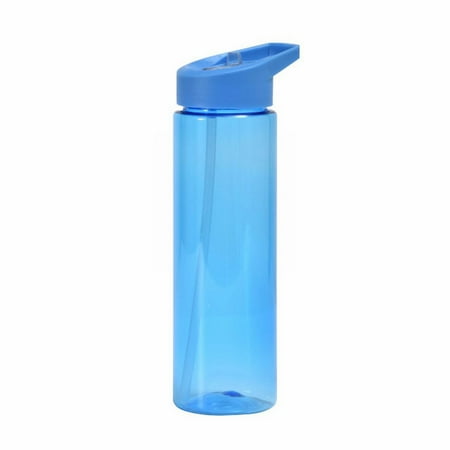 1 Pc Plastic Sport Water Bottle with Flip Top Straw Portable Sport Drinking Cup with Leak Proof Lid & Carry Handle Reusable Water Bottle for Gym Camping Hiking 2.75x9.64 Inch Blue