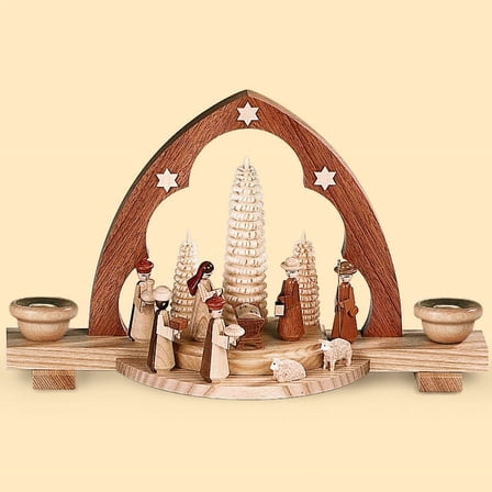 German candle arch Nativity scene with manger, length 30 cm / 12 inch, natural, original Erzgebirge by Müller Seiffen MU 12314