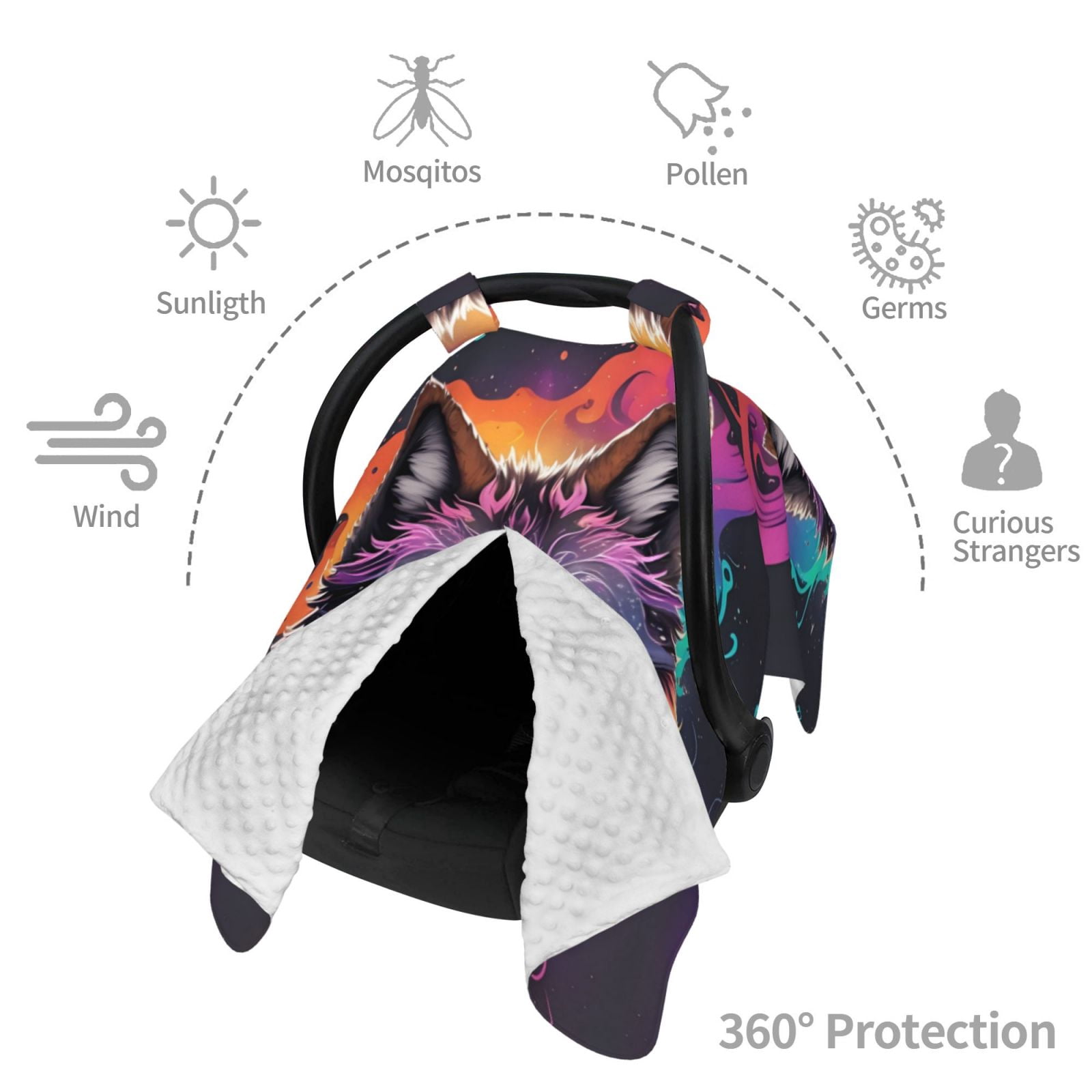 Car Seat Cover Baby - Colorful Wolf Head A Breathable Infant Car Seat Cover for Baby Carseat, Lightweight Comfort Baby Essentials Must Haves Newborn Stuff for Girl Boy