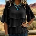 thumbnail image 6 of SETOOFF Womens 3/4 Length Sleeve Tops Chiffon Blouses Round Neck Multi Layer Ruffle Flare Sleeve Loose Casual Shirts Women Spring Summer Office Daily Outfit, 6 of 7