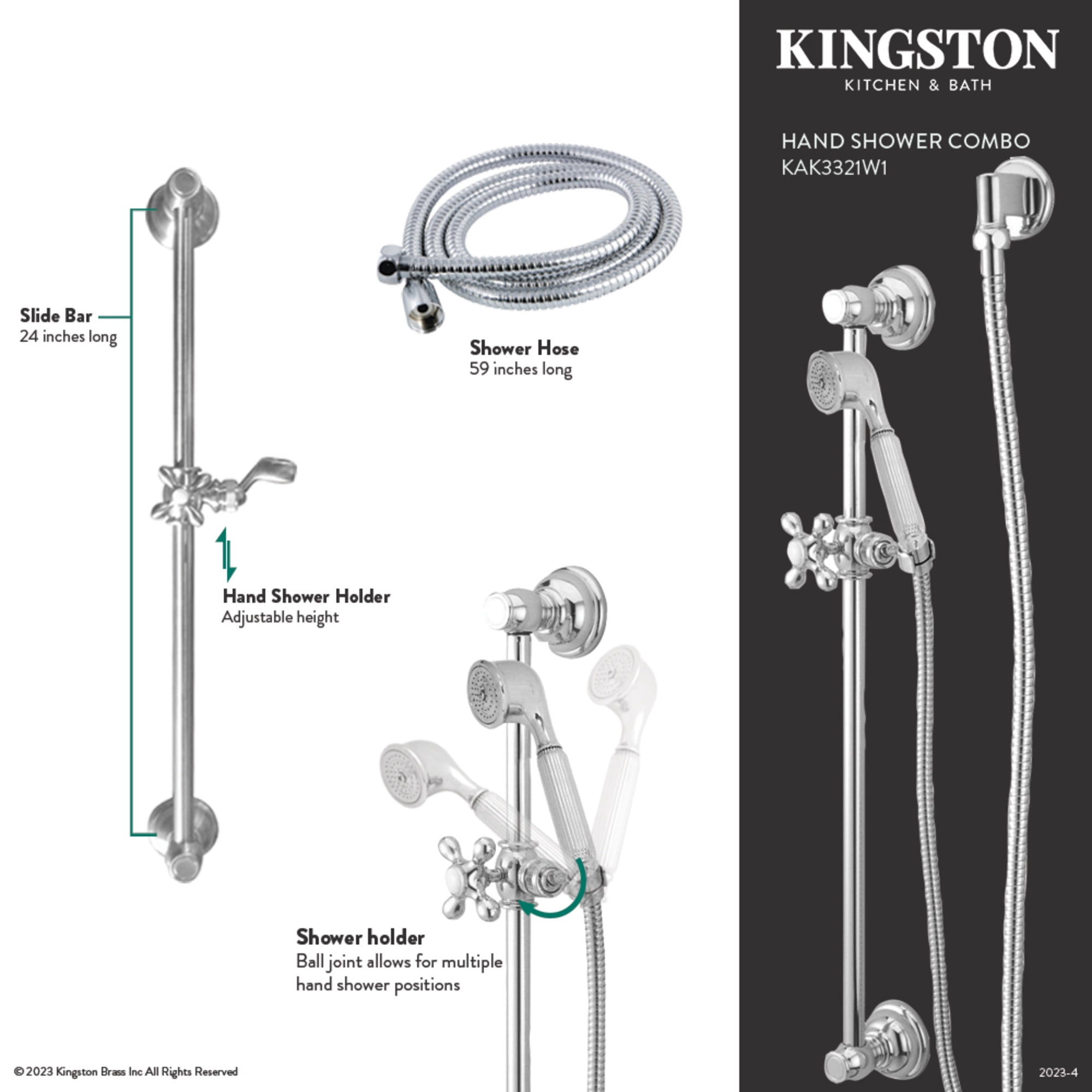 Kingston Brass KAK3320W0 Made to Match Shower System with Slide/Grab Bar and Hand Shower, Matte Black
