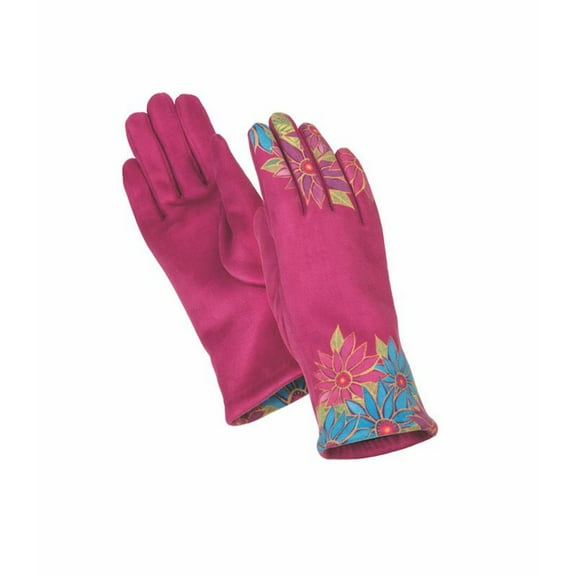 Floral Bouquet Microsuede Gloves - Fuchsia