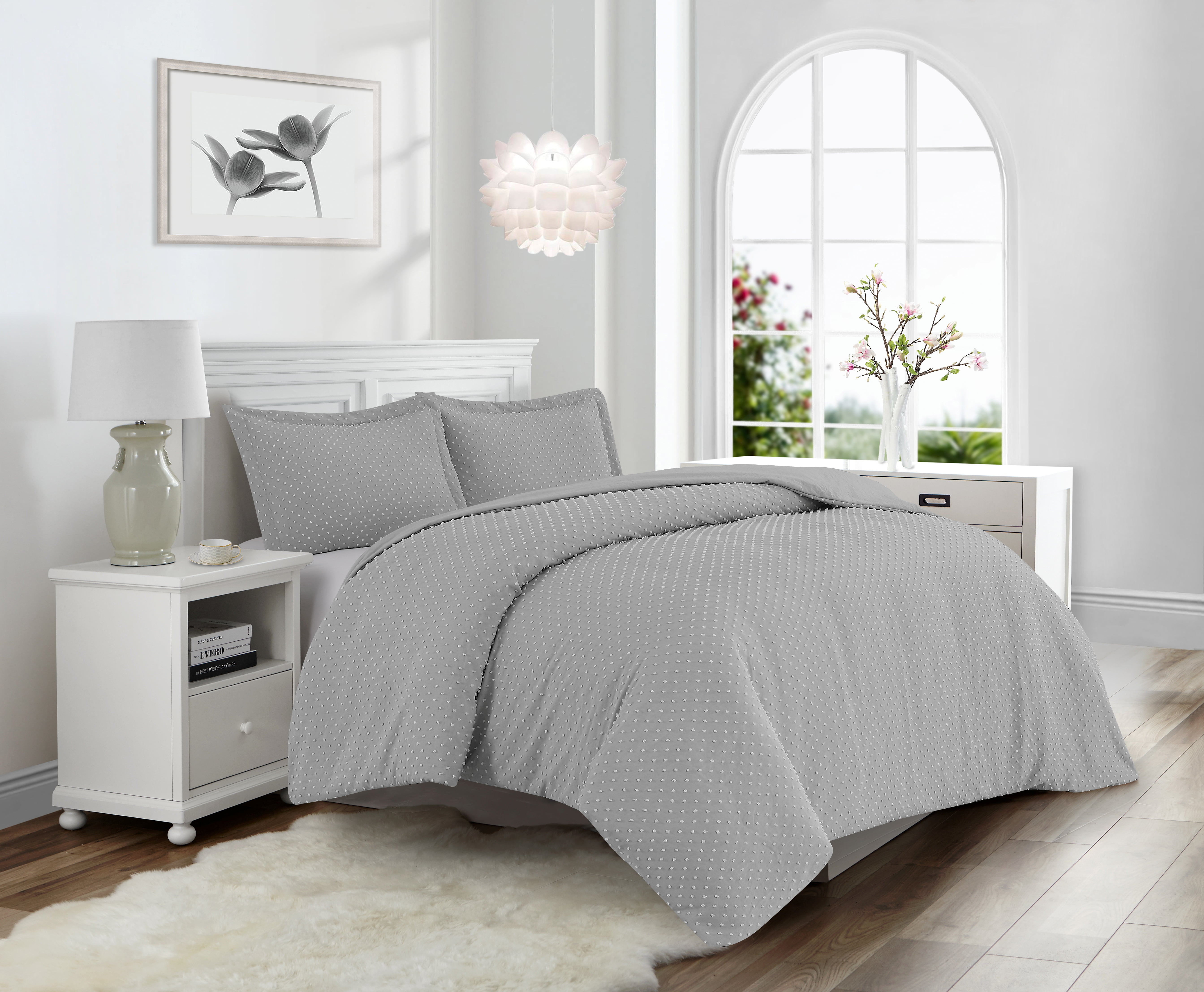 Swift Home Dot Clip Textured Duvet Cover Set, Soft All Season Bedding with Zipper Closure, Queen