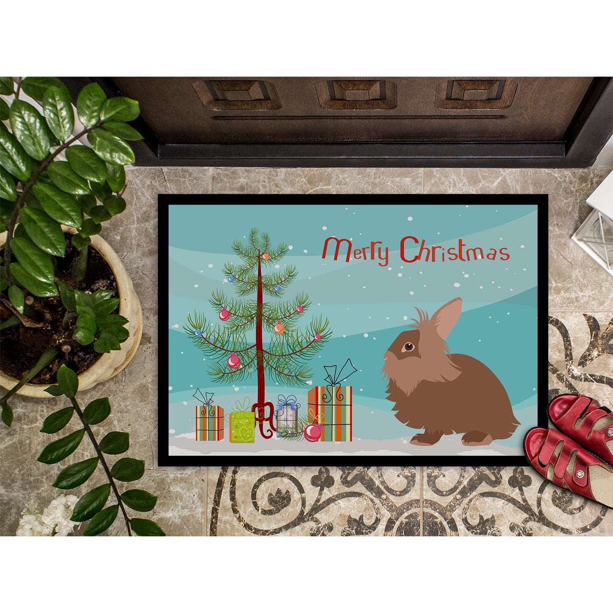 Caroline's Treasures BB9327JMAT Lionhead Rabbit Christmas Door Mat, Indoor Rug or Outdoor Welcome Mat 24x36 Doormat ,