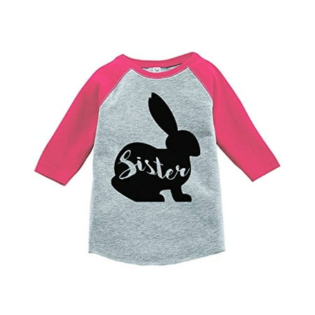 

Custom Party Shop Baby Girls Sister Bunny Happy Easter Pink Raglan