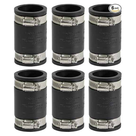 Flexible PVC Coupling 1", Black (6-Pack) - Sewer & Plumbing Connectors - Universal Fit for Cast Iron, Copper, Plastic Pipes - DWV Systems