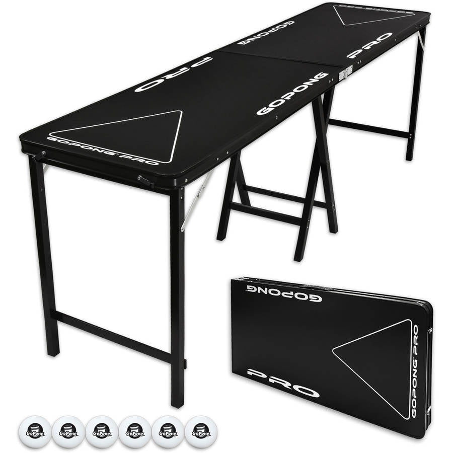 Photo 1 of GoPong PRO 8' Portable Folding Beer Pong Table, Indoor Outdoor Party Drinking Games, 6 Balls Included, Taller 36 Table Height