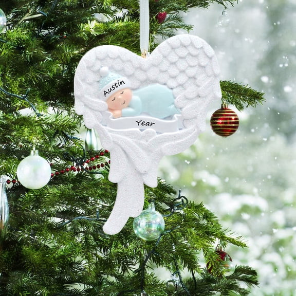 Maxora Personalized Ornaments Customized Christmas ornament Baby with Angel Wings Blue Free Customize