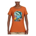 thumbnail image 2 of Pair of Dolphins Swimming in Ocean Animal Lover Womens Graphic T-Shirt, Orange, Medium, 2 of 3