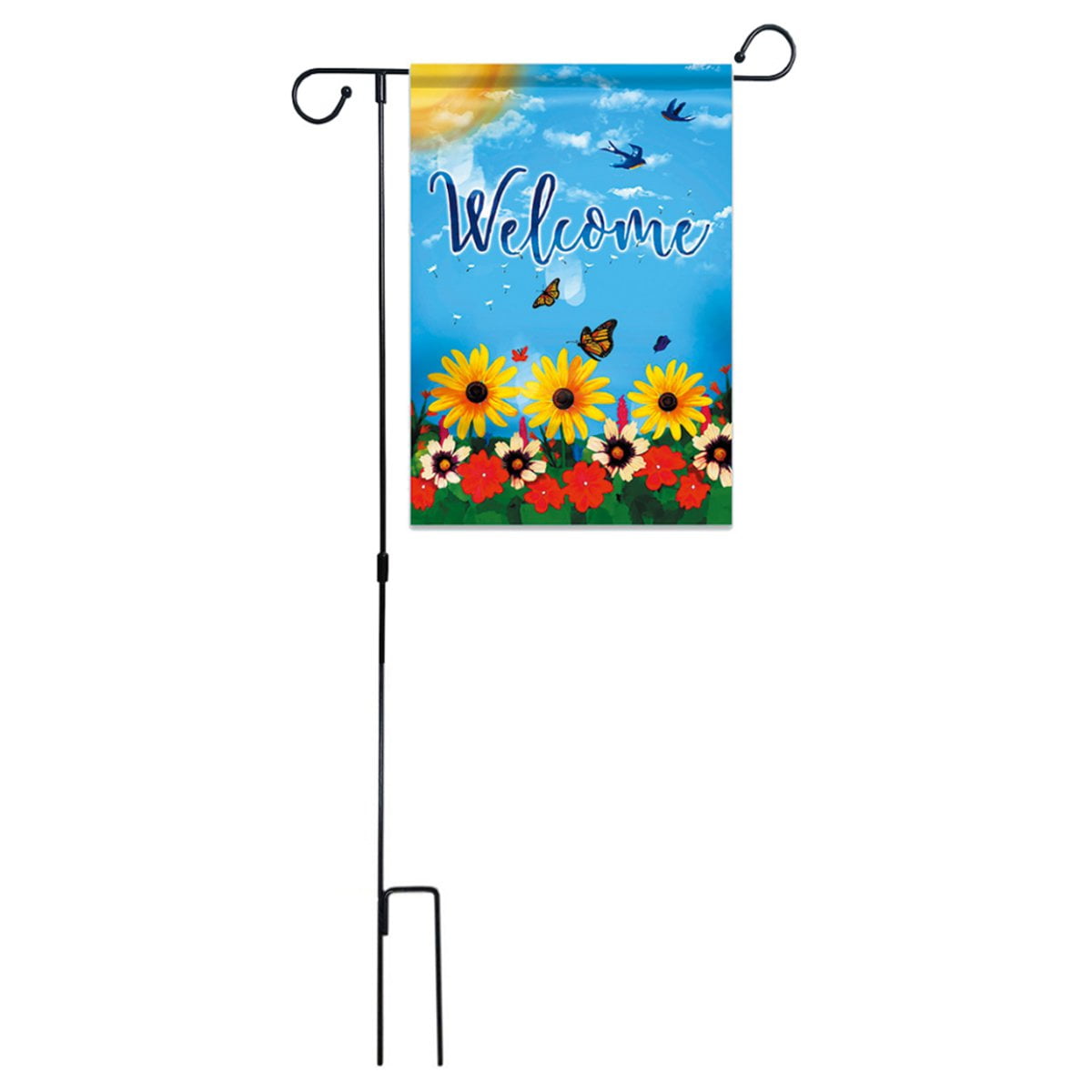 Iron Flagpole Mini Garden Flags Pole Stand Holder Yard Decor Display