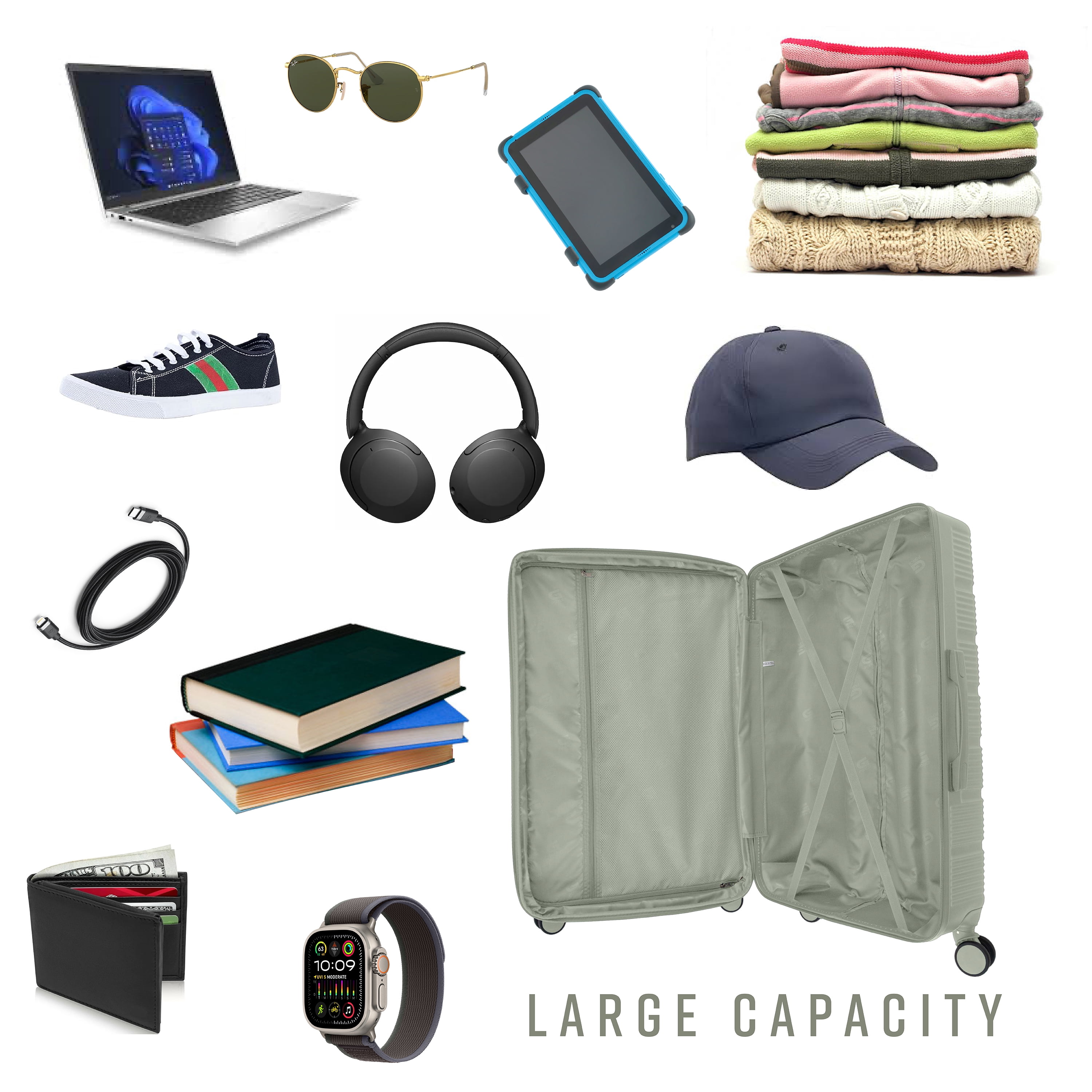 G-Force 3 Piece Expandable Rolling Luggage Set in Sage