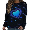 thumbnail image 1 of Femmes Lâches Smart Jeune Col Rond Impression Manches Longues Polyester Chemisier Haut (Bleu, XXL), 1 of 3