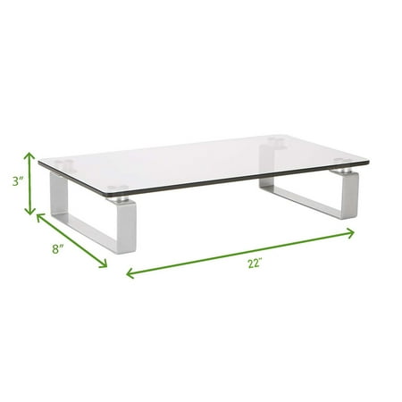Mind Reader - Monitor Stand, Contemporary, Desktop Organizer, Laptop Riser, Office, Glass, 22"L x 8.25"W x 3"H - Clear