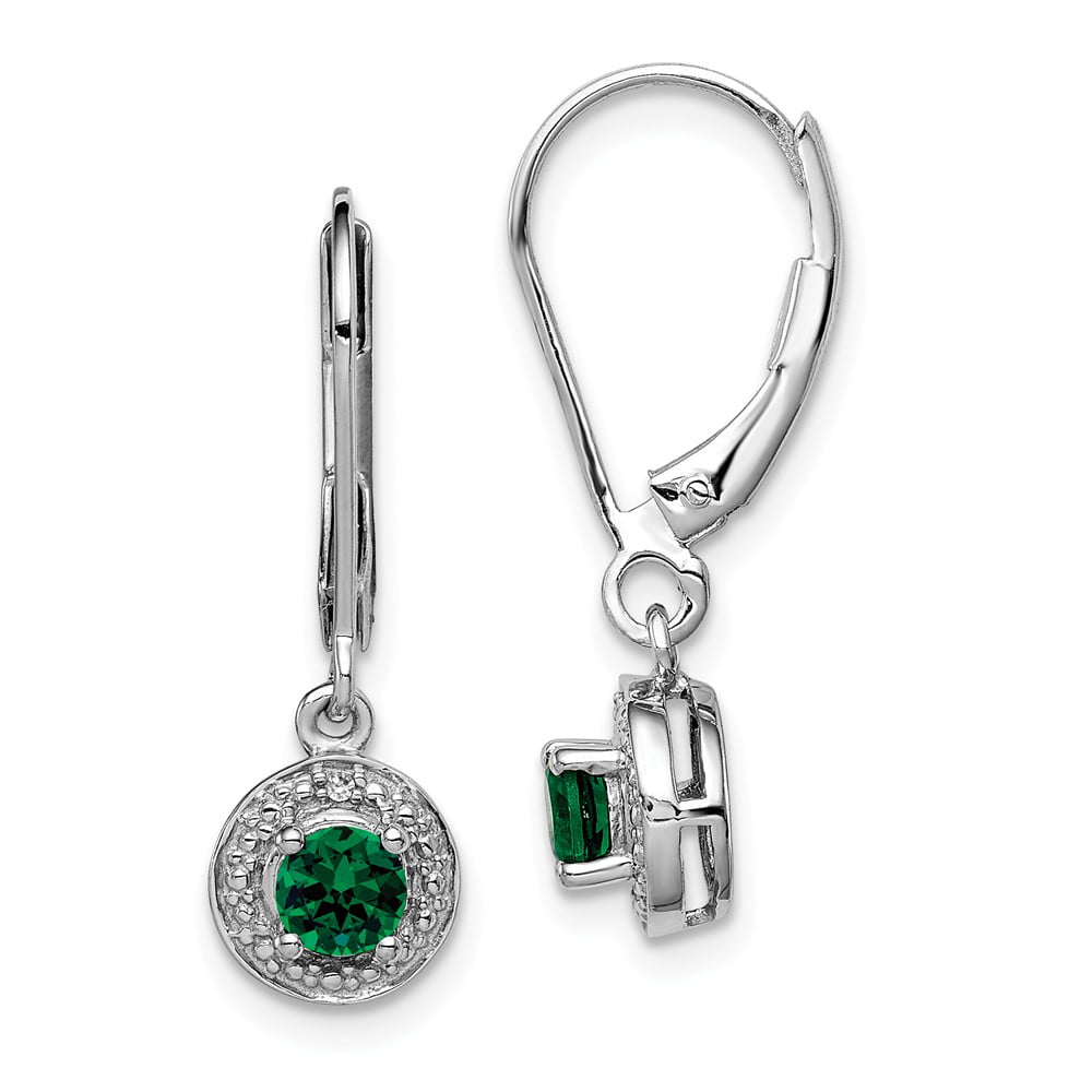 FB Jewels Solid Sterling Silver Rhodium-Plated Created Emerald Earrings