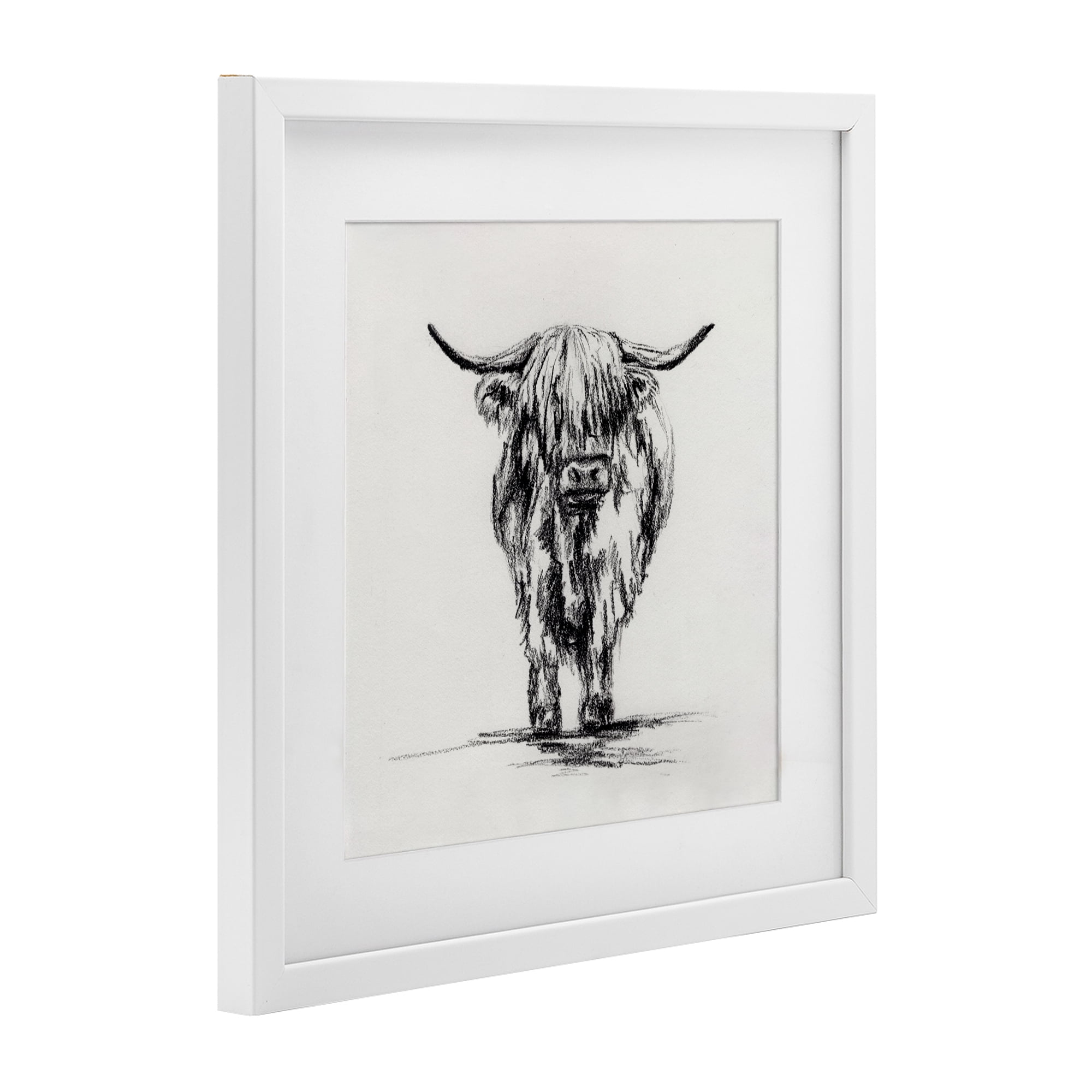 Stupell Industries Highland Cow in Charcoal White Framed Print Under Glass, design by Leah Noel Art