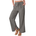 thumbnail image 6 of Vynhevius Women Straight Leg Pants Solid Drawstring Waist Side Slit Pockets Casual Trousers, 6 of 8
