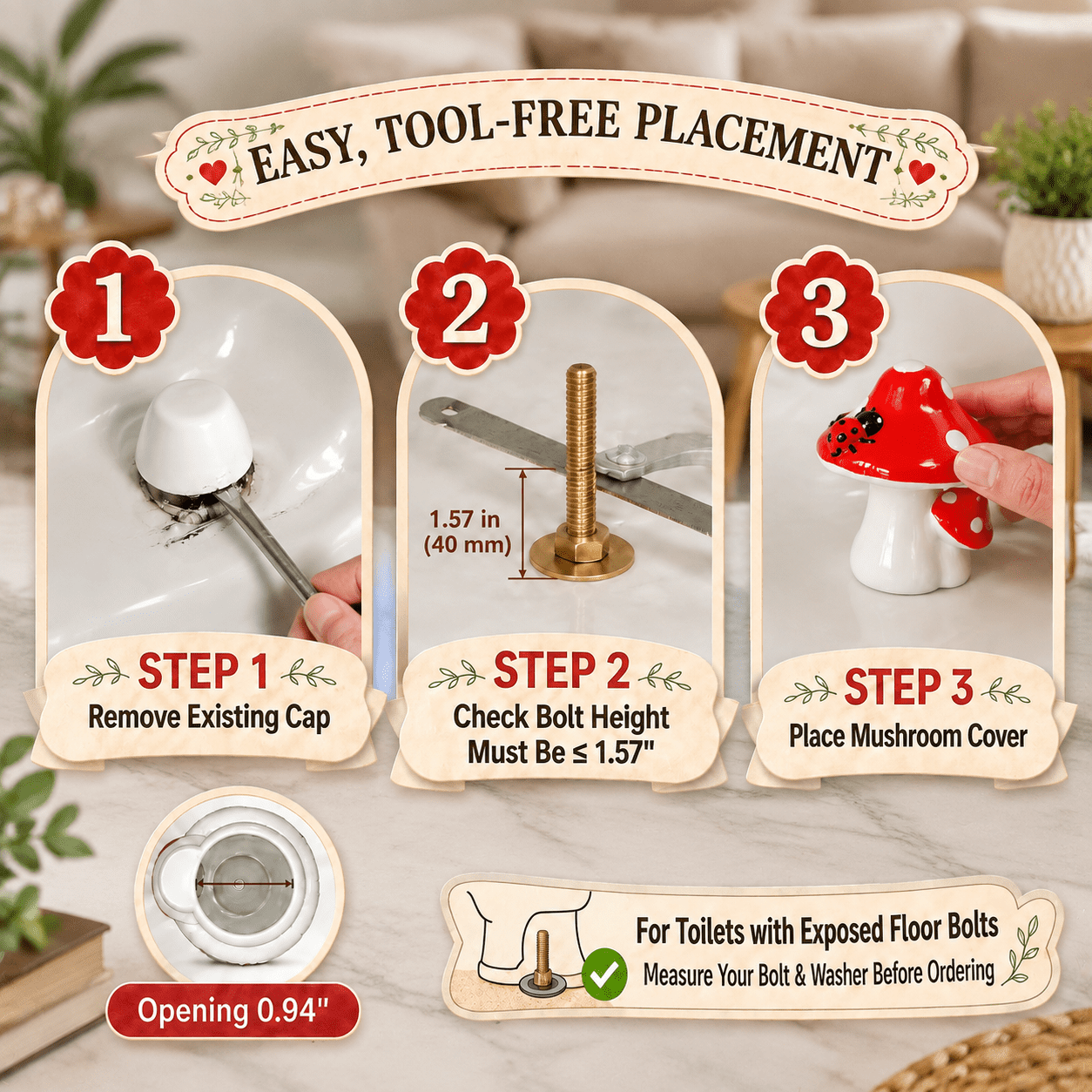 Ceramic Mushroom Toilet Bolt Covers image 4