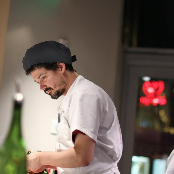 PAMINGONO 2Pcs Cooking Hat Breathable Adjustable Strap for Chefs and Cooks Black