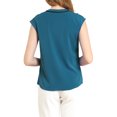 thumbnail image 4 of INSPIRE CHIC Women's Tie Neck Cap Sleeve Button Down Ruffle Summer Shirts M Peacock Blue, 4 of 8