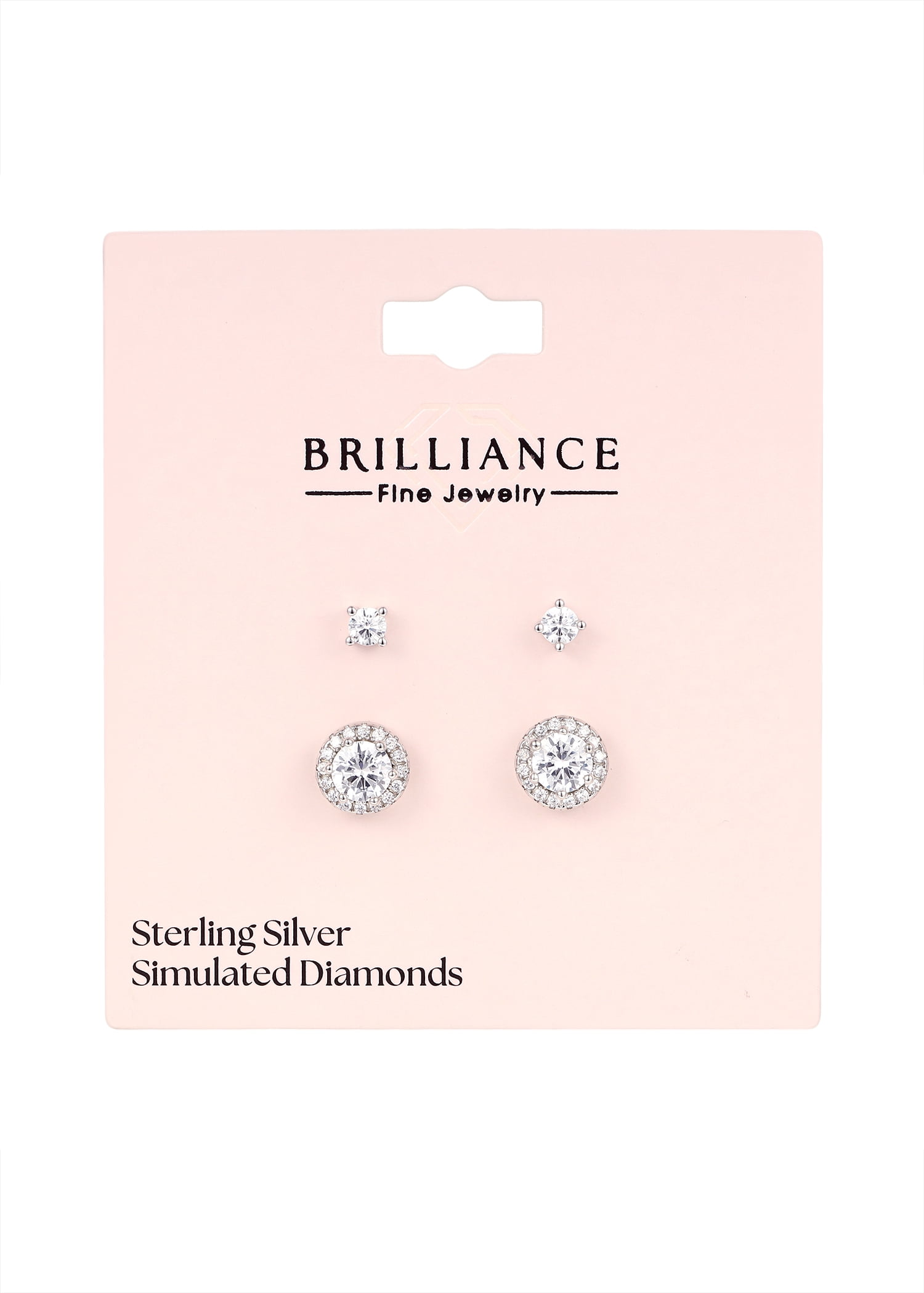 Brilliance Fine Jewelry Women's Round Simulated Diamond Duo Earring Set with Halo in Sterling Silver