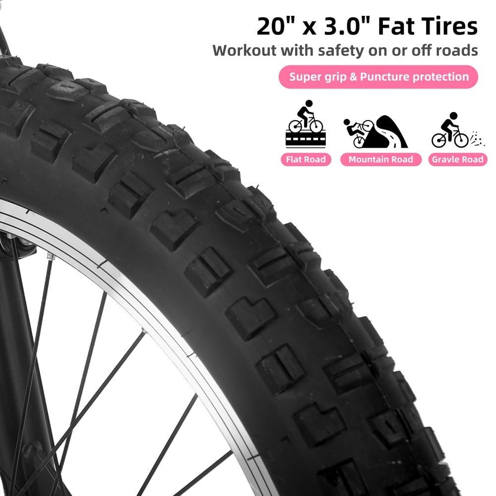 JOYSTAR 20 Inch Mountain Bike for Kids Ages 7-12 Year Old, 3-Inch Wide Knobby Tires, 7 Speed Shimano Drivetrain, Disc Brakes, Fat Tire Kids Bicycles for Boys Girls