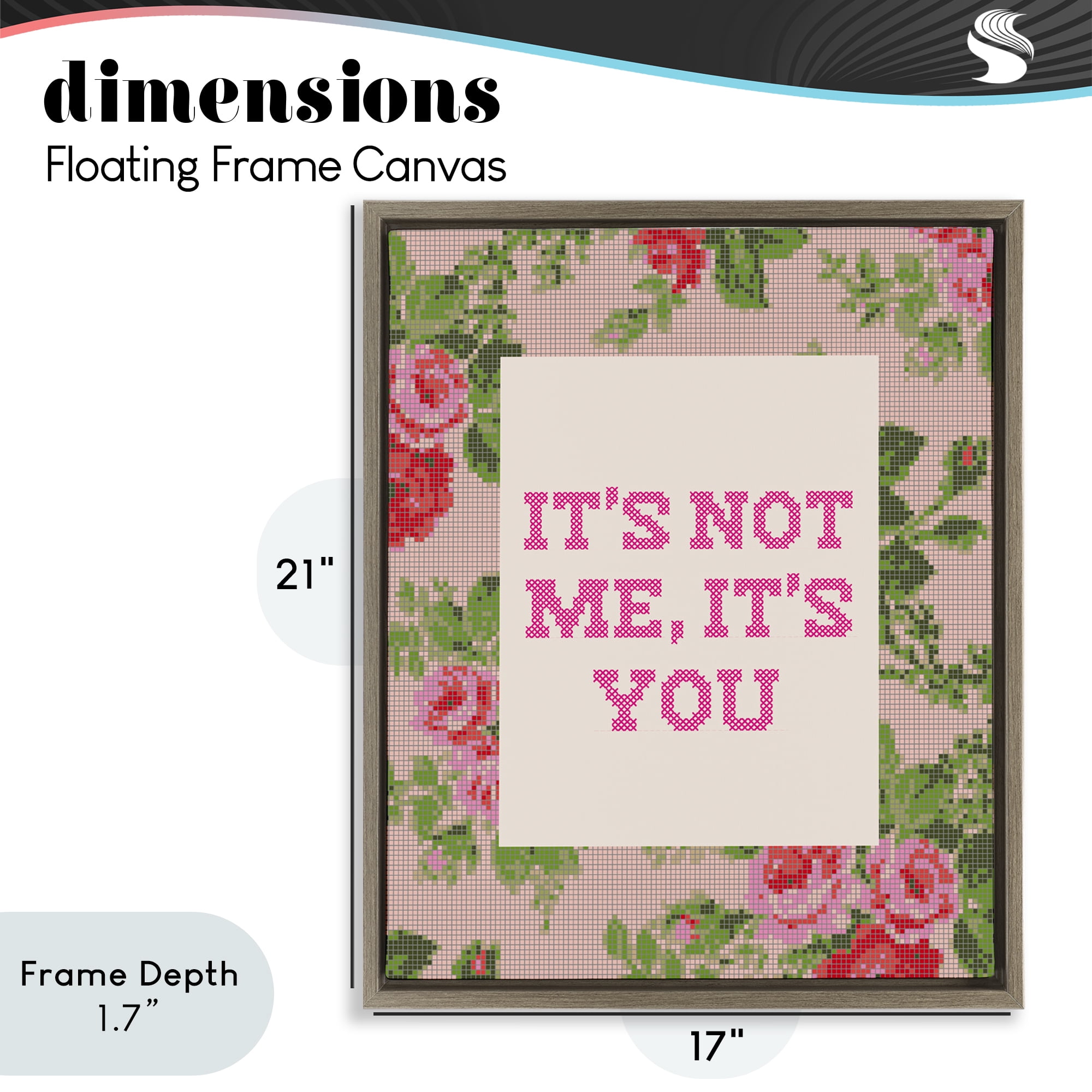 Stupell Industries Not Me It's You Faux Cross Stitch Brown Framed Floater Canvas Wall Art, design by Lil' Rue