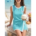 thumbnail image 4 of Wrongduck women's two piece summer dress ribbed knit vest and split underskirt two-piece casual set, 4 of 14