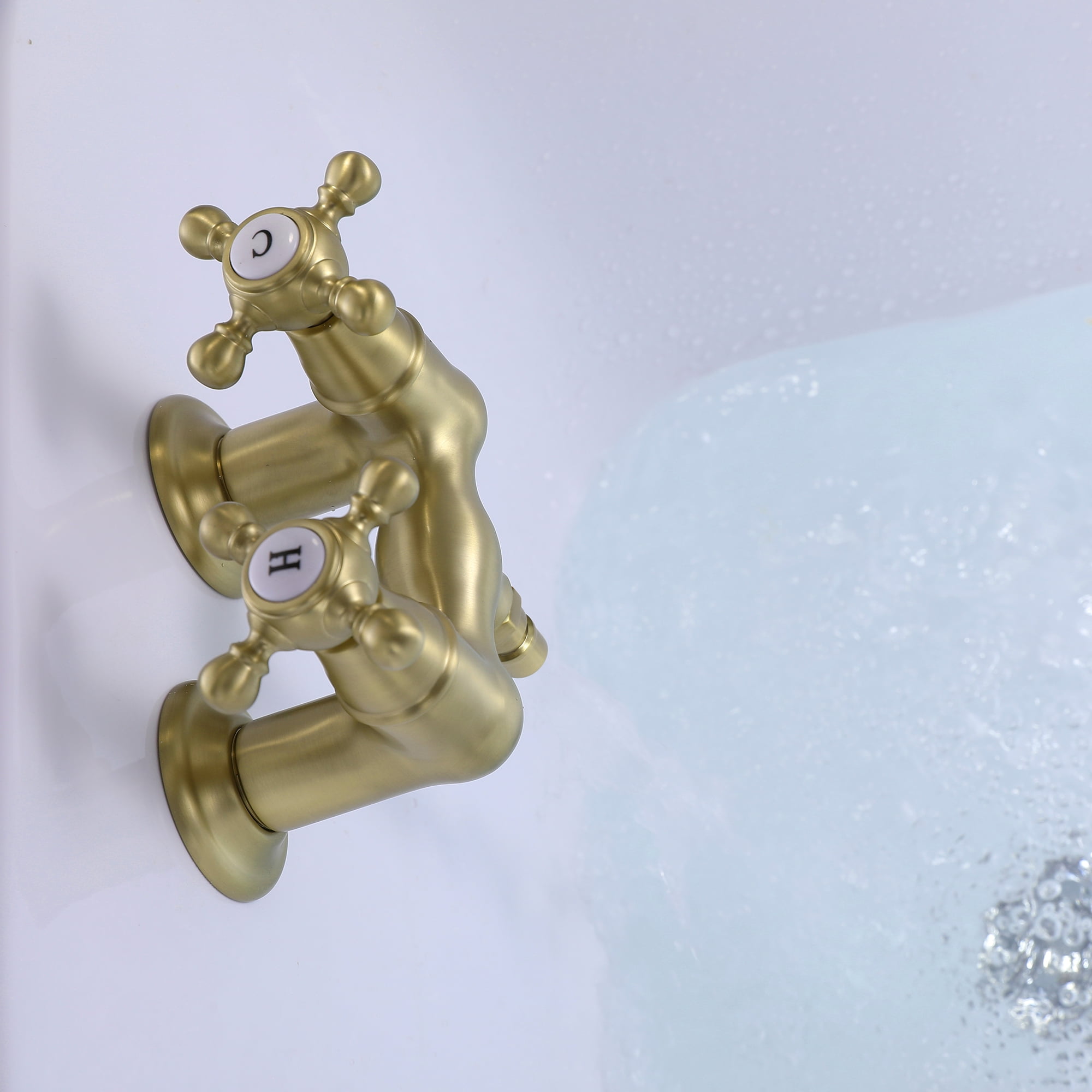 SUMERAIN Wall Mount Clawfoot Bathtub Faucet with Two Cross Handles Brushed Gold