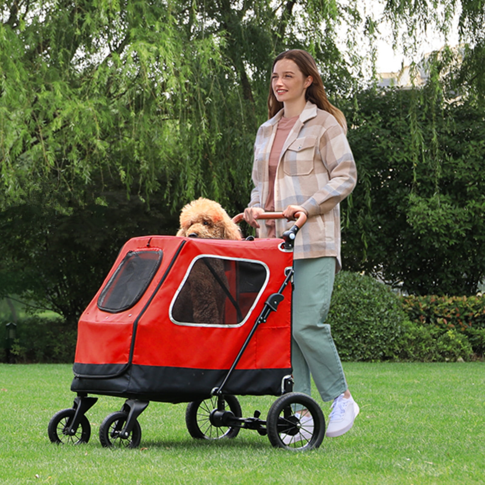 Dog Stroller Foldable Pet Stroller with 4 Wheel&Adjustable Handle,Jogger Stroller for Medium