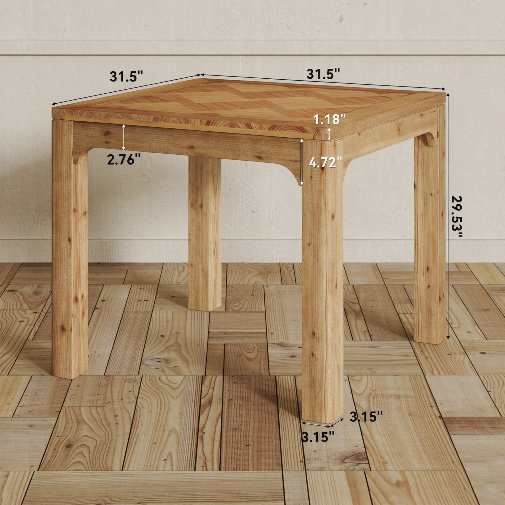 31.5" Wood Square Dining Table with 3D Textured Top