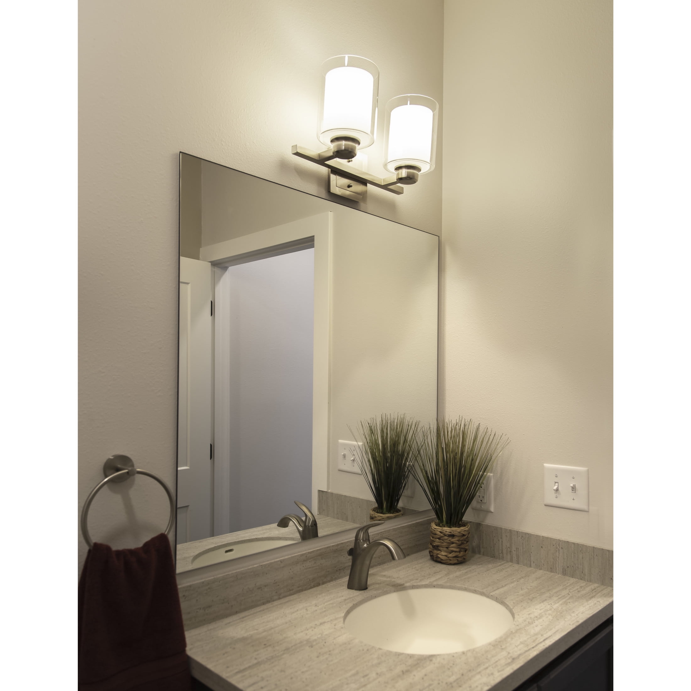 Design House Oslo Traditional 2-Light Indoor Dimmable Wall Light with Double Glass Shades, Satin Nickel