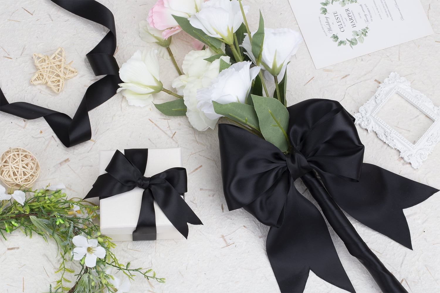 Ribbonitlux Black Satin Ribbon 4 inch Double Sided Quality Satin for Weddings, Invitations, Sashes, Crafts, Apparel, Headbands - 50 Yds/roll