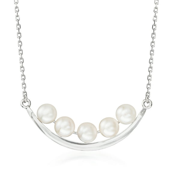 Ross-Simons 5.5-6mm Cultured Pearl Curved Bar Necklace in Sterling Silver, Women's, Adult