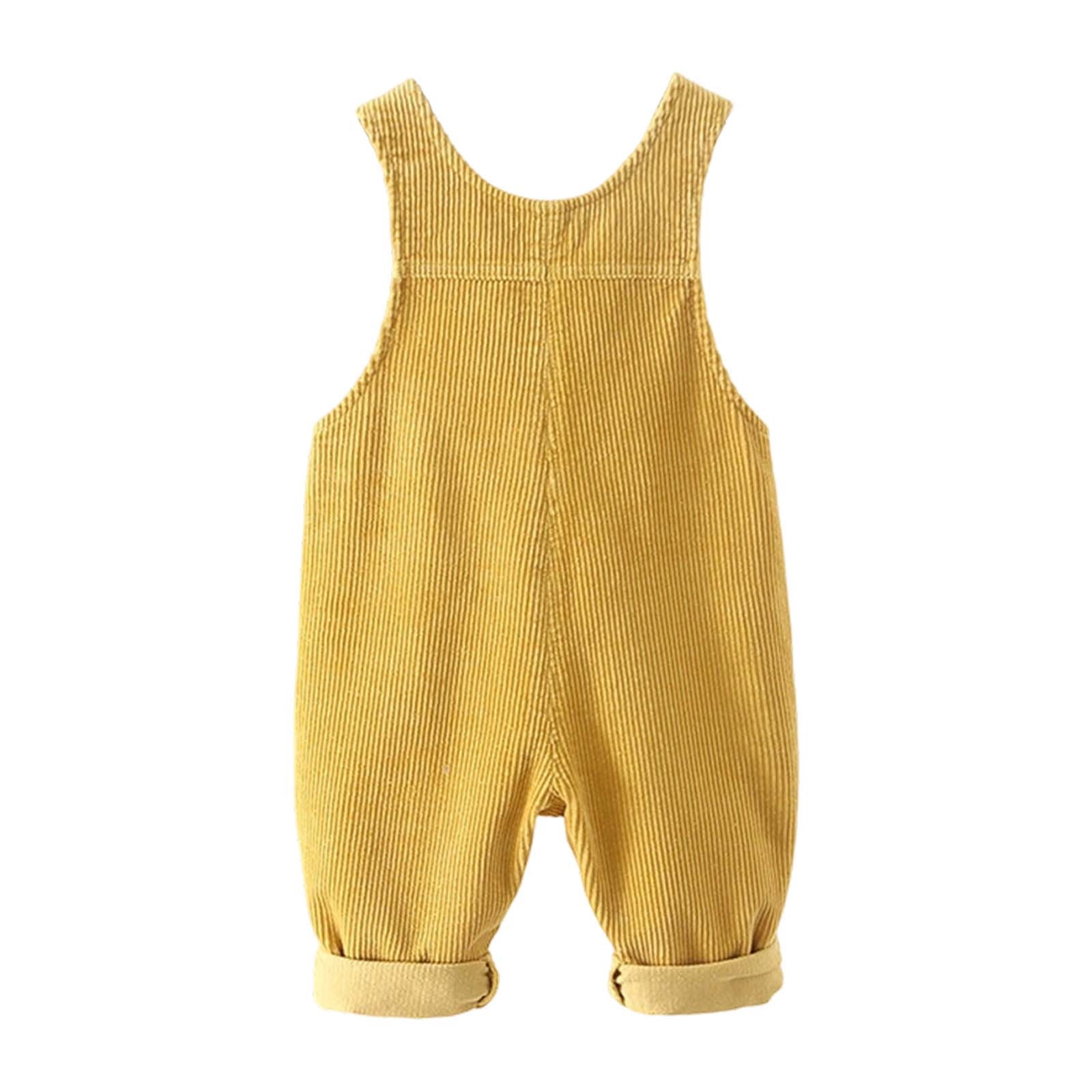 Ulitacool Romper For Boys 12-18 Months Round Neck Corduroy Onesies Overall With Adjustable Straps And Convenient Snap Closure Sleeveless Jumpsuit Versatile Clothes Yellow