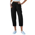 thumbnail image 3 of Casual Capri Pants for Women Summer Lightweight Drawstring Elastic Waist Pants with Pockets by Yigetop Black L, 3 of 7