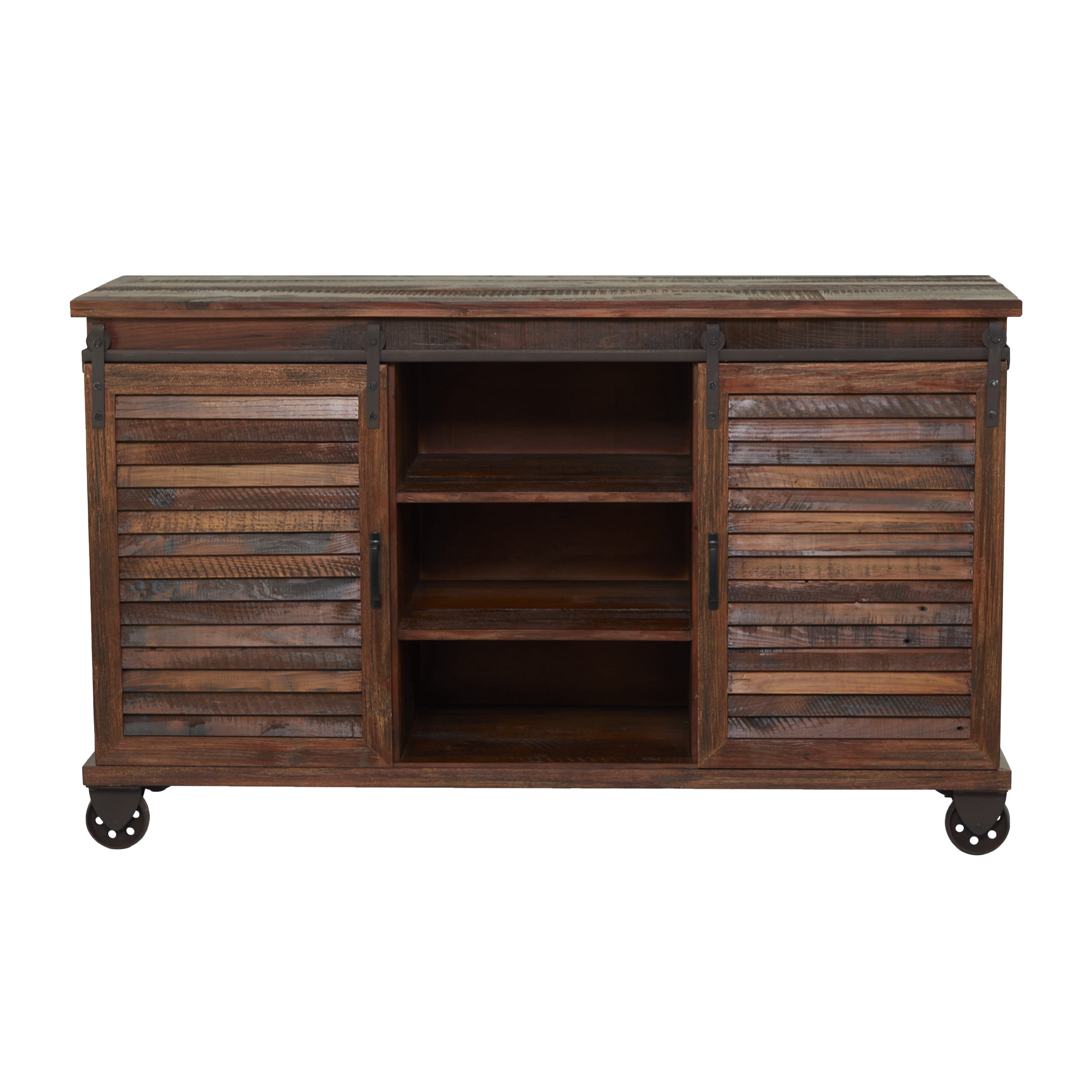 DecMode 54" x 33" Brown Wood 6 Shelves and 2 Doors Buffet with Wheels, 1-Piece