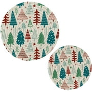 Bestwell Winter Colorful Christmas Tree Pot Holder Set of 2, Pure Cotton Heat Resistant Wear-Resistant and Non-Slip Stylish Round Pot Holder for Daily Kitchen,Dining Table,,Cafe, Restaurant,BBQ