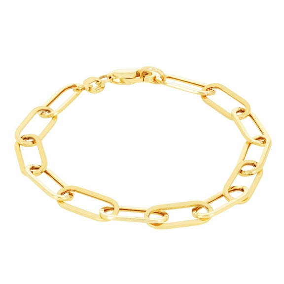 Nuragold 10k Real Yellow Gold Paperclip 6mm Elongated Cable Link Bracelet (7"-8") Italian Jewelry for Men & Women