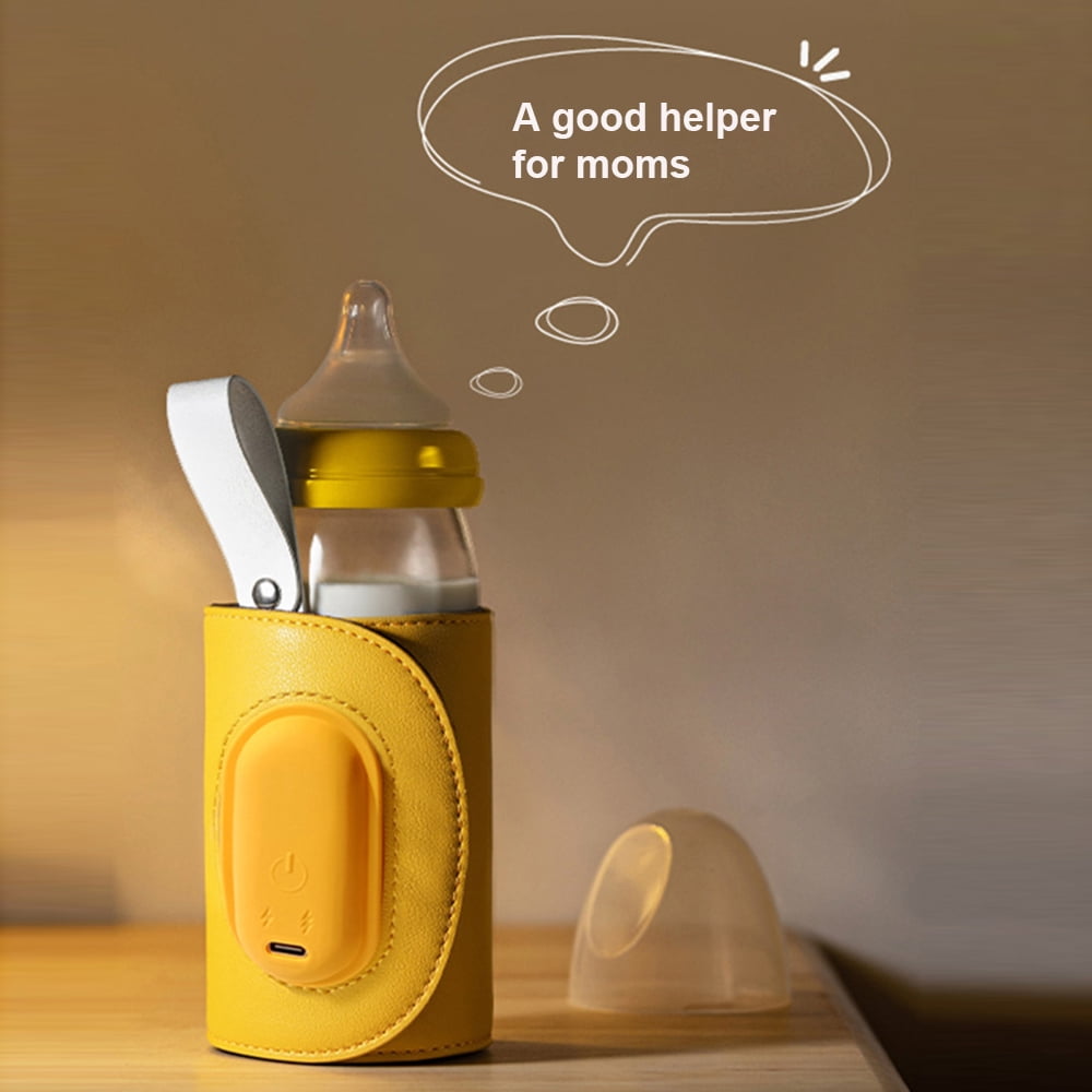 BIMZUC Portable USB Baby Bottle Warmer Travel Milk Heat Keeper Car Heating Bag for Breastmilk and Formula Adjustable Temperature with LED Display Yellow