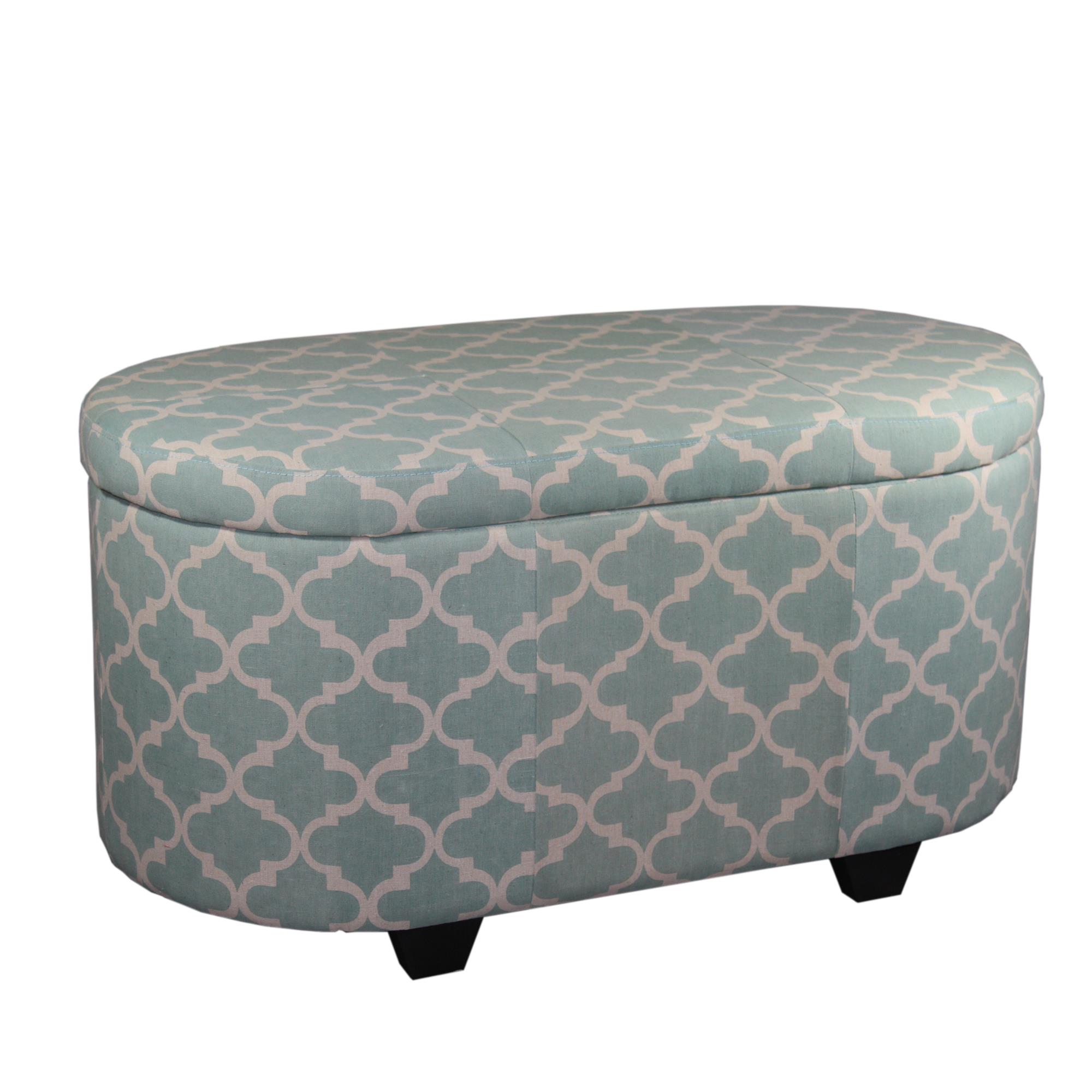 18.7"H Moroccan Clover Teal Storage Ottoman Plus Extra Seating