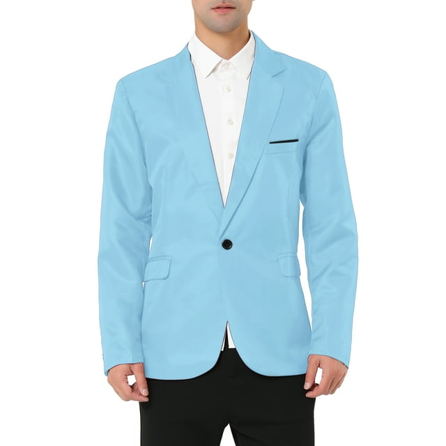 INSPIRE CHIC Blazer pour Homme un Bouton Revers Cranté Poche Poitrine Blazer à Rabat avant L Bleu Pâle