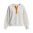 thumbnail image 6 of Hxshgdsn Womens Henley Sweatshirt with Sheer Patchwork Puff Sleeves Casual Pullover Top Summer Daily Wear(White/2XL), 6 of 6