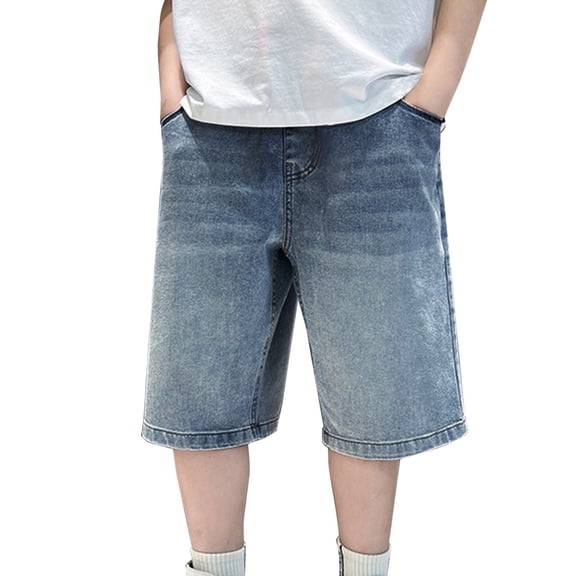 Boys Baggy Jean Shorts Loose Fit Vintage Wide Leg Jorts Y2K Streetwear Hip Hop Casual Denim Shorts Teen Elastic Waist Bermuda